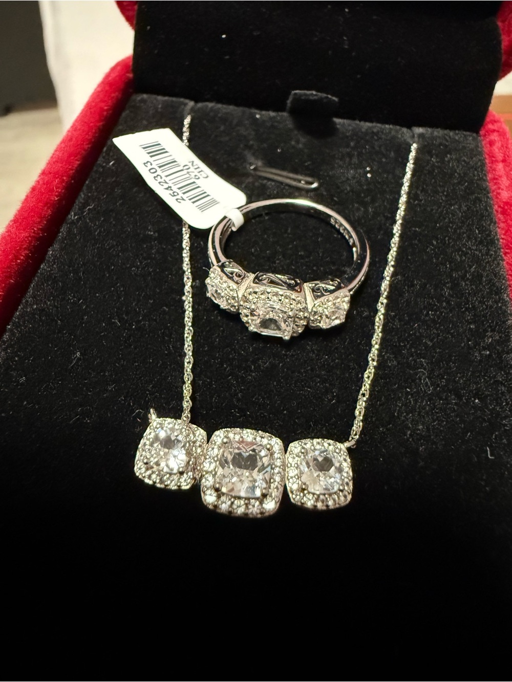 Lab created white sapphire with silver band (ring and necklace) 2 for one price